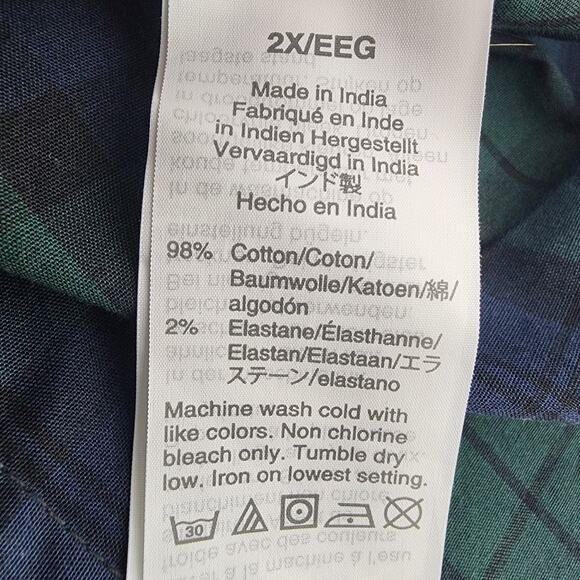 J. Crew Shirt 2X Black Watch Plaid Button Up Stretch Cotton Poplin Signature Fit - Picture 10 of 11